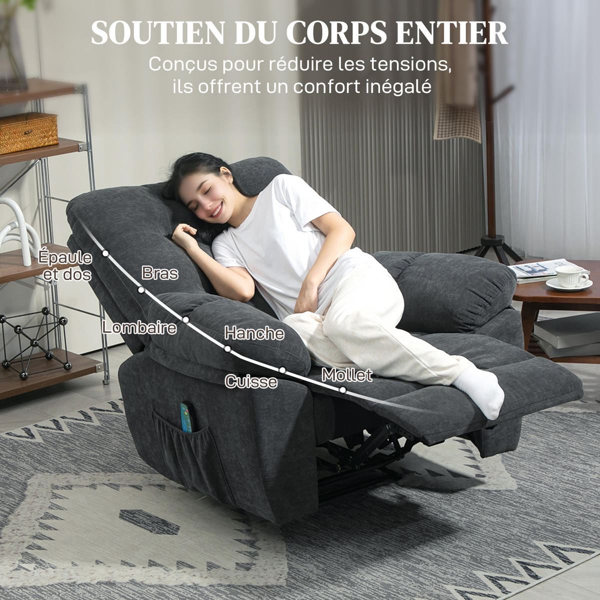 MASSAGESESSEL DE-15405 8 Vibrationen mit Heizung Grau - Grau, Metall (100/107/102cm) - ComfortXL