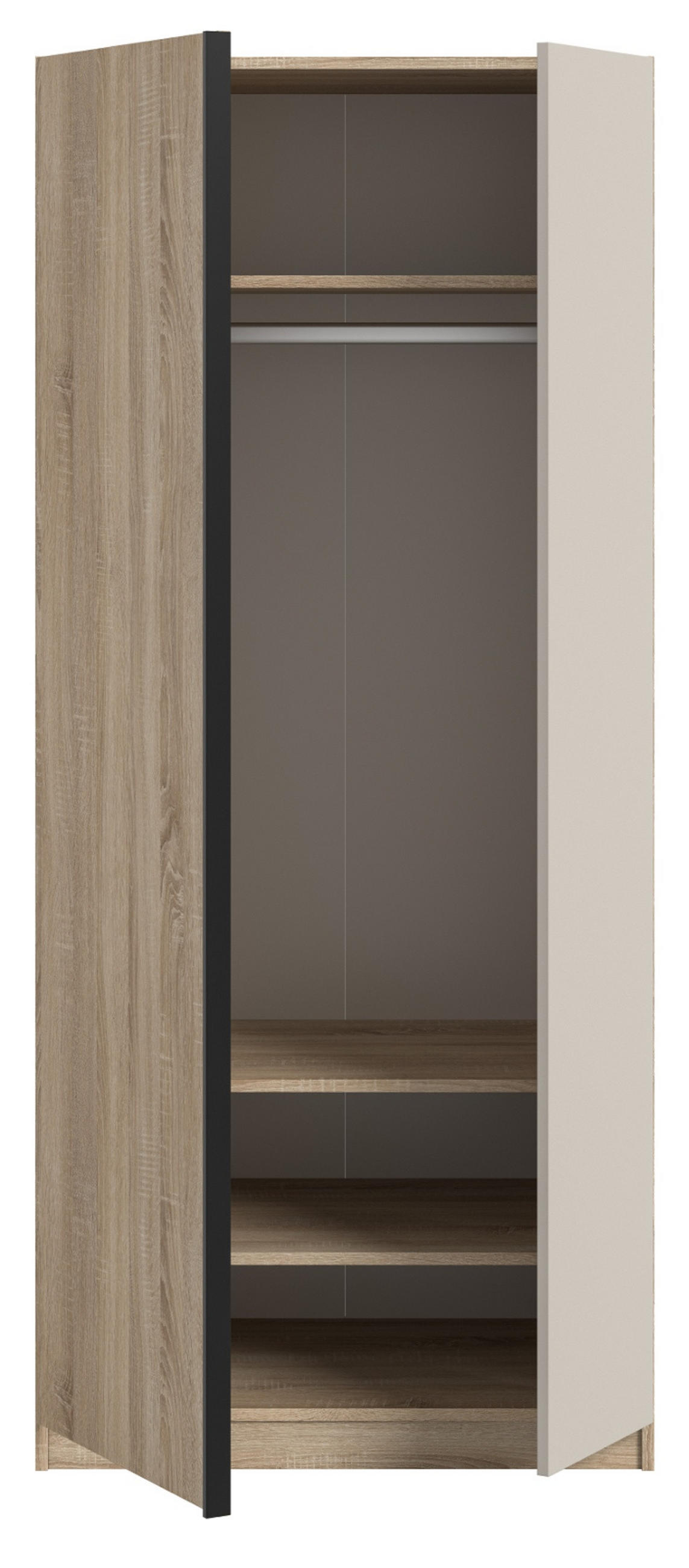 KLEIDERSCHRANK Eiche Sonoma, Kaschmir 2-türig 80 x 183 cm, Drehtürenschrank inklusive Einlegeböden - Kaschmir/Eichefarben, Holzwerkstoff/Kunststoff (80/183/53cm) - Inn.Furn