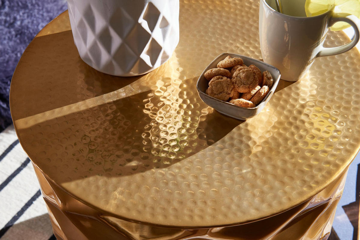 BEISTELLTISCH Aluminium Orientalisch Hammerschlag ENNS, Gold 43x43x48 cm - Goldfarben, Metall (43/43/48cm) - KADIMA DESIGN