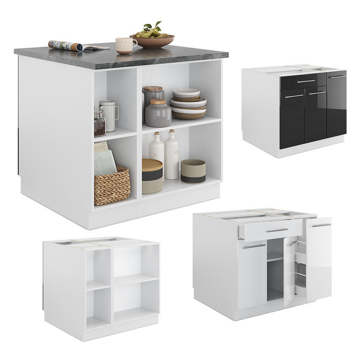 KÜCHENINSEL Fame-Line Anthrazit Hochglanz/Weiß 90 cm mit Schublade ohne AP - Anthrazit/Weiß, Holzwerkstoff (90/82/60cm) - Vicco