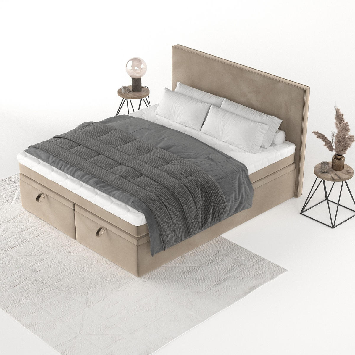 BOXBETT Zalla 180/200 cm Taupe im Paros Stoff - Taupe/Schwarz, Holz/Holzwerkstoff (180/200cm) - AltaBeds