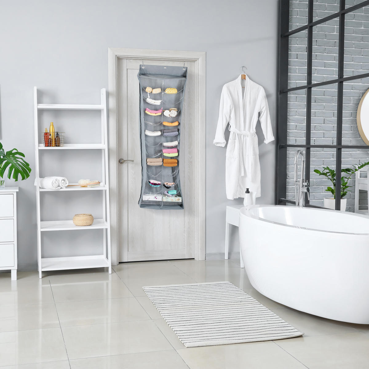 TÜRORGANIZER - Grau, Kunststoff/Textil (14/54/160cm) - Relaxdays