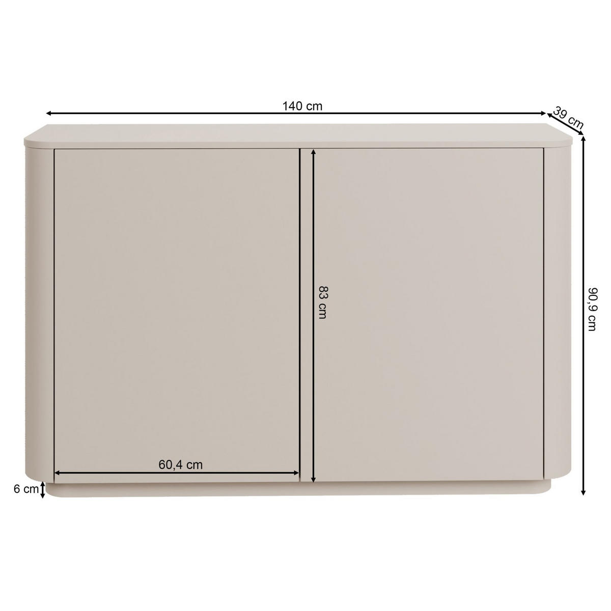SIDEBOARD Luvio Kaschmirgrau 140 cm - Taupe, Holzwerkstoff (140/90.9/39cm) - Selsey