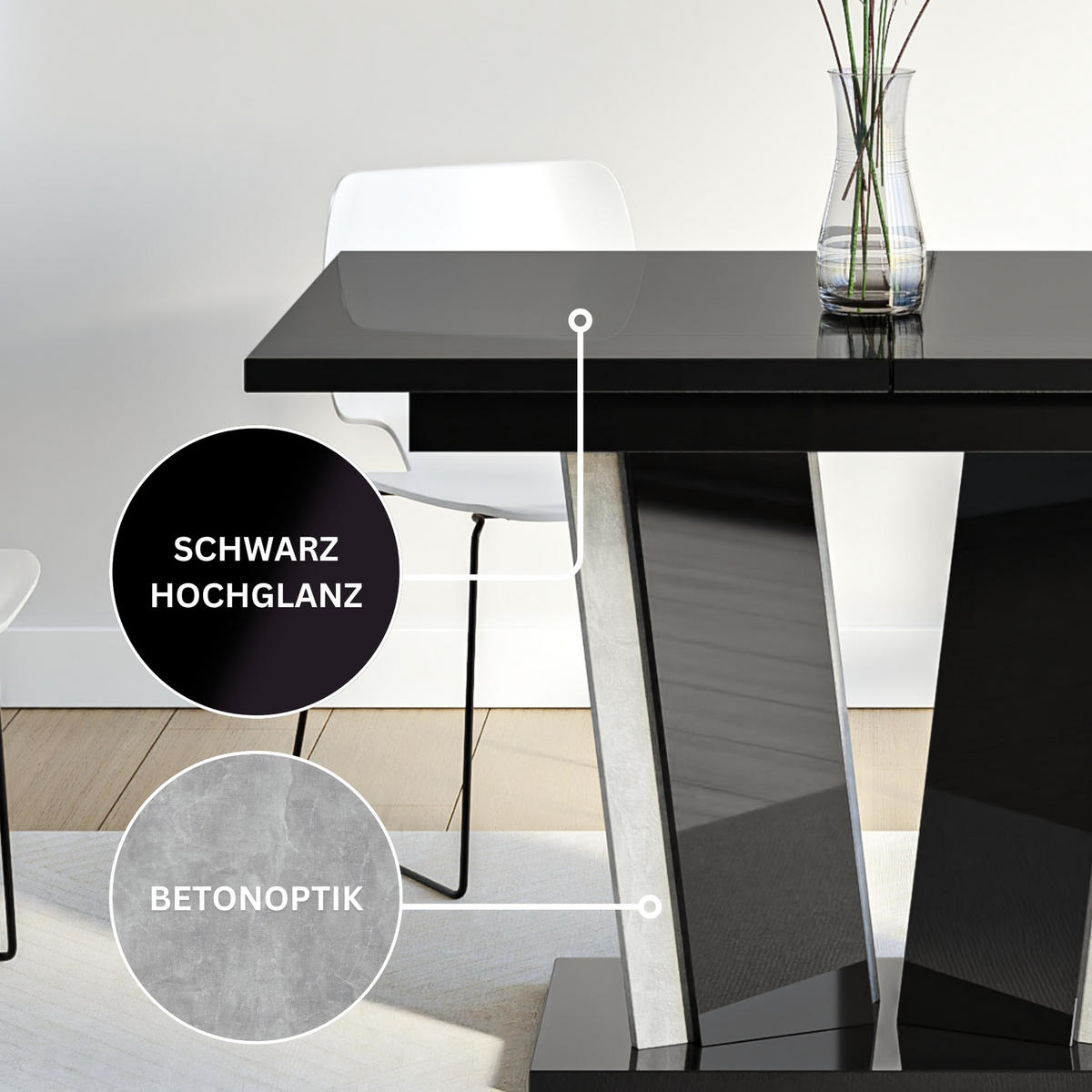 ESSTISCH Ausziehbar 120 - 160 cm Schwarz Hochglanz - Schwarz Hochglanz/Grau, Holzwerkstoff (120/80/75cm) - PROSPERO