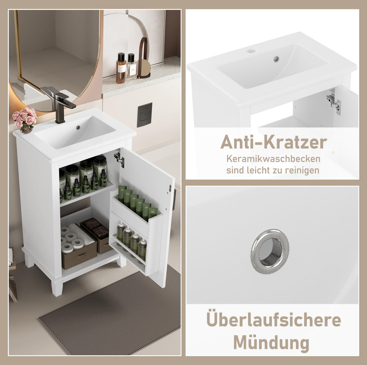 WASCHTISCHKOMBI 51/83/34 cm Weiß aus Keramik und MDF mit integriertem Keramikwaschbecken - Weiß, Holzwerkstoff (51/83/34cm) - OKMYHOME