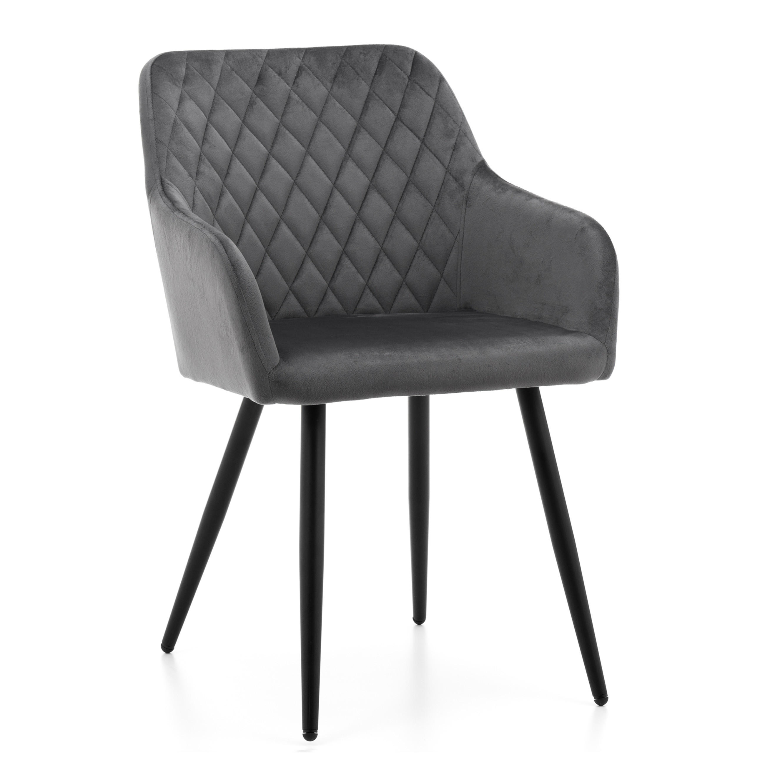 STUHL TODI gepolstert mit Steppung - grau - Samt Velours - Schwarz/Grau, Textil/Metall (56/85/62cm) - NEW HOME