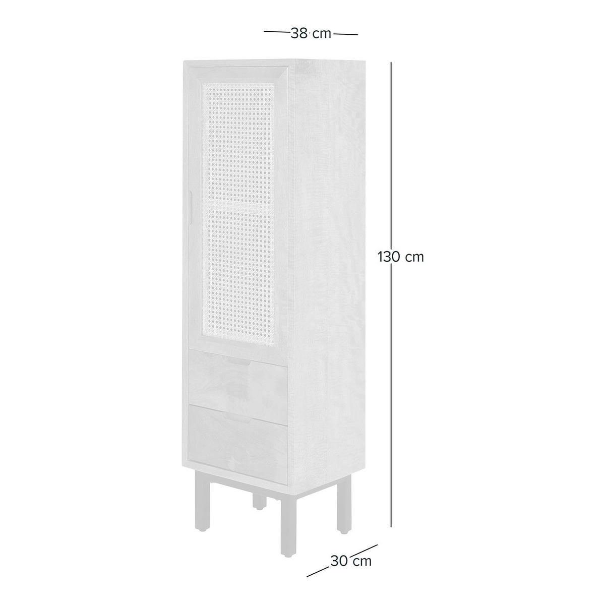 MASSIVER MIDISCHRANK - Mango massiv / Wiener Geflecht - Mango / Beige - Braun, Naturmaterialen/Holz (38/130/30cm) - home24