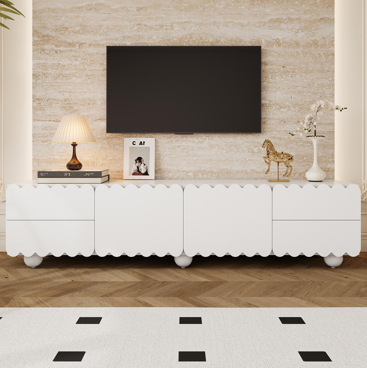 LOWBOARD 175/38/37 cm aus MDF und Holzwerkstoff mit geschwungenen Kanten Weiß - Weiß, Holzwerkstoff (175/37/38cm) - Modenvie