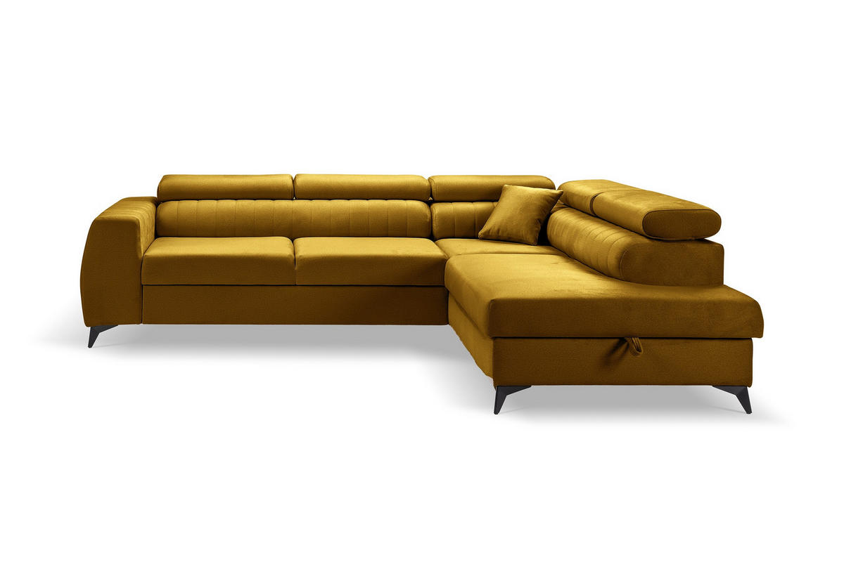 ECKSOFA PIERO L Rechts mit Schlaffunktion 195x125 Velours Gold - Goldfarben/Schwarz, Holz/Textil (203/268cm) - Muffo