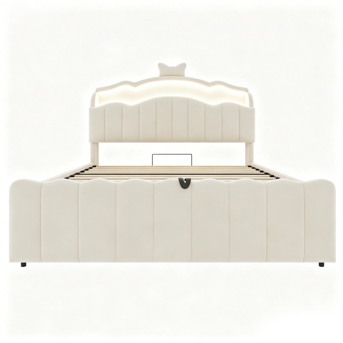 KINDERBETT 140/200 cm DE-32687 mit Hydraulik und LED Beige - Beige, Metall (140/200cm) - ComfortXL