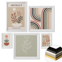 WANDBILDER 5er-Set - 50x50 cm & 20x30 cm & 40x60 cm Weißer Rahmen - Abstrakte Pastellpflanzen - Weiß, Kunststoff (40/60cm) - ArtPrintCave