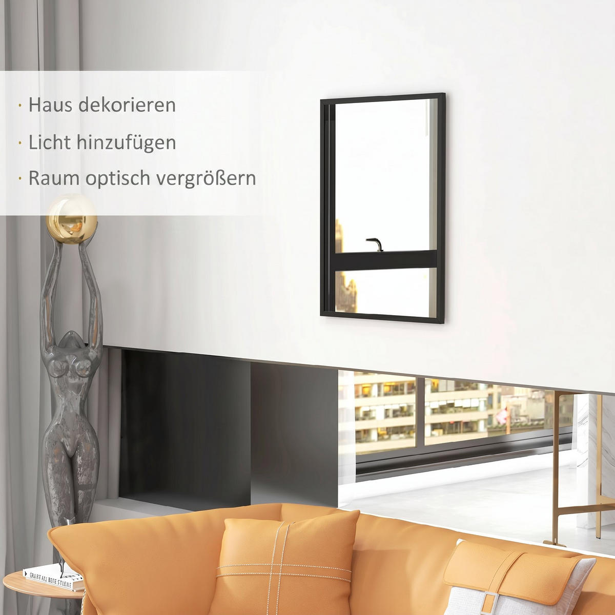 WANDSPIEGEL MDF Glas Schwarz - Schwarz, Holzwerkstoff (2/80/60cm) - HOMCOM