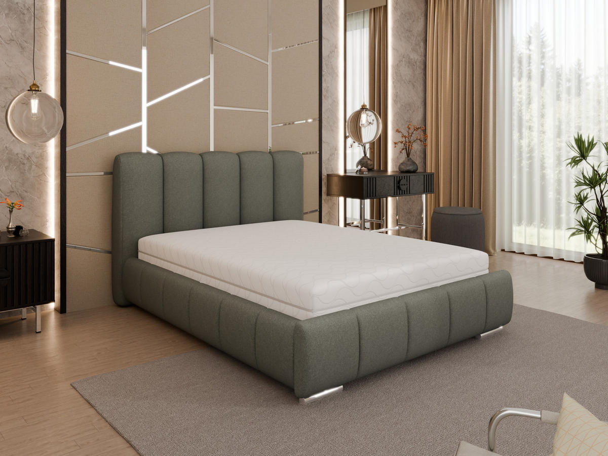 POLSTERBETT Zaira 140x200cm – Elegantes Polsterbett für modernen Wohnstil , Taschenfederkernmatratze Pocket (19cm), grau - Grau, Holz (140/200cm) - Homesy