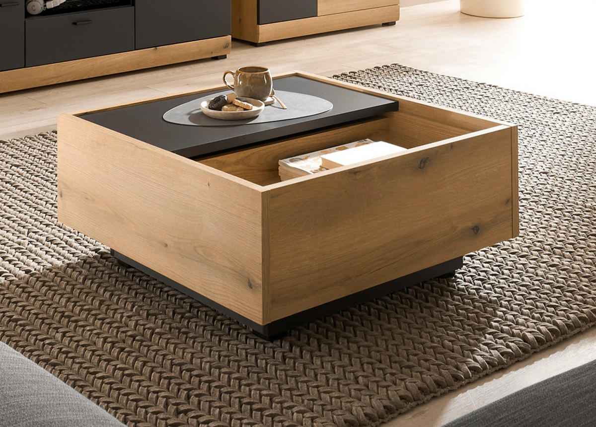 COUCHTISCH in Eiche, grau quadratisch 75 cm - Kaschmir/Eichefarben, Holzwerkstoff/Kunststoff (75/75/34cm) - Furn.Design