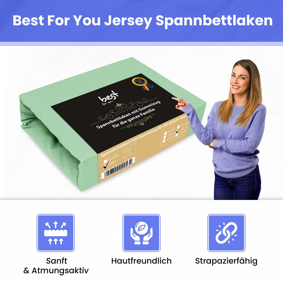 SPANNBETTLAKEN 90/200 cm, Jersey Elastisch 100 % Baumwolle Erbsengrün - Hellgrün, Textil (90/200cm) - Best For Home