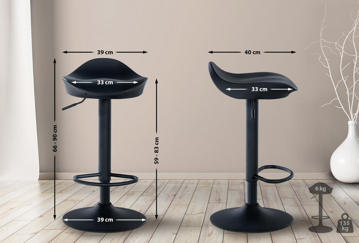 BARHOCKER Alice schwarz - Schwarz, Kunststoff/Metall (39/90/40cm) - TPFLiving