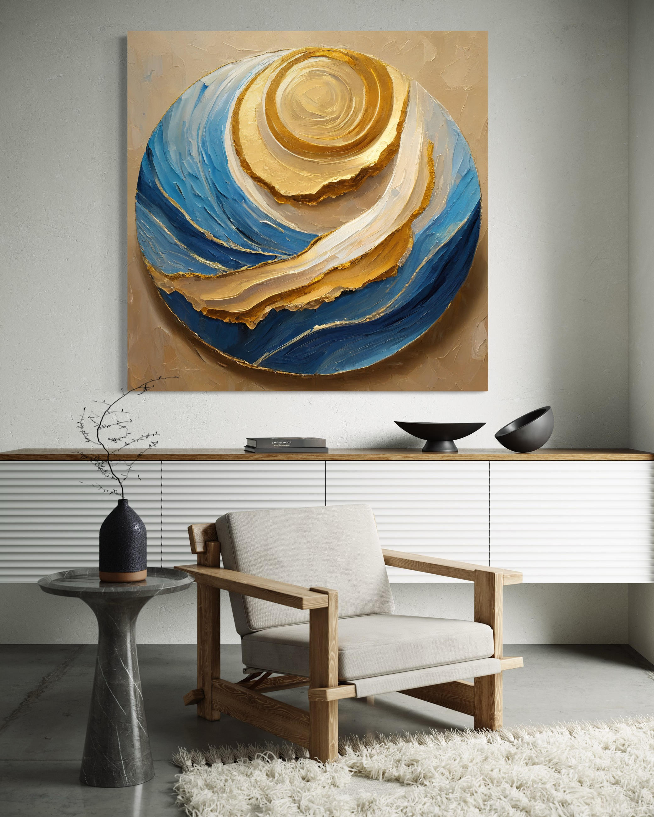 WANDBILD rund abstrakt blau - Blau, Textil (50/50cm) - Feeby