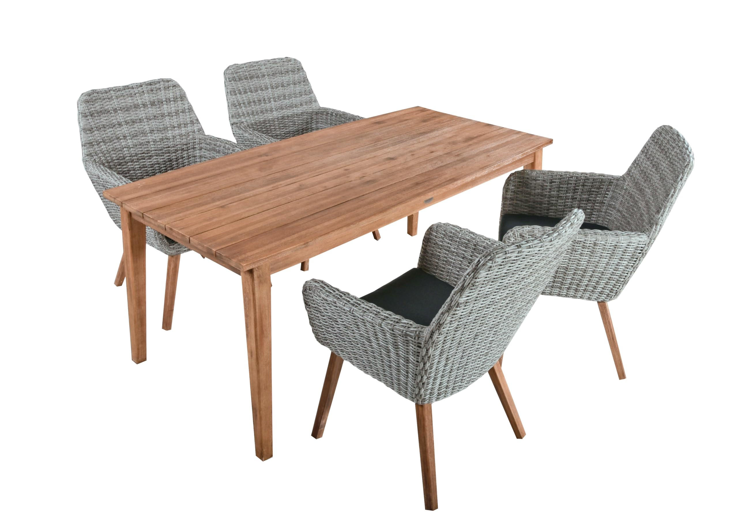 GARTEN-SITZGRUPPE Doha 5-teilig Rechteckig Gartenmöbel-Set - Hellbraun, Holz - DELUKE