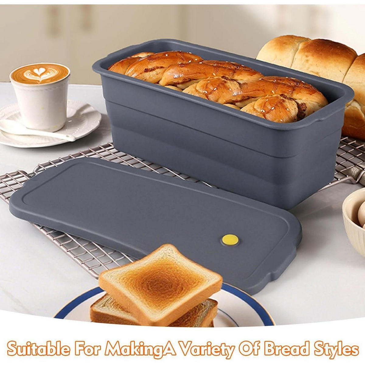 BROTBACKFORM mit Deckel Silikon 3500ml - Grau, Kunststoff (14.5/11.5/32cm)