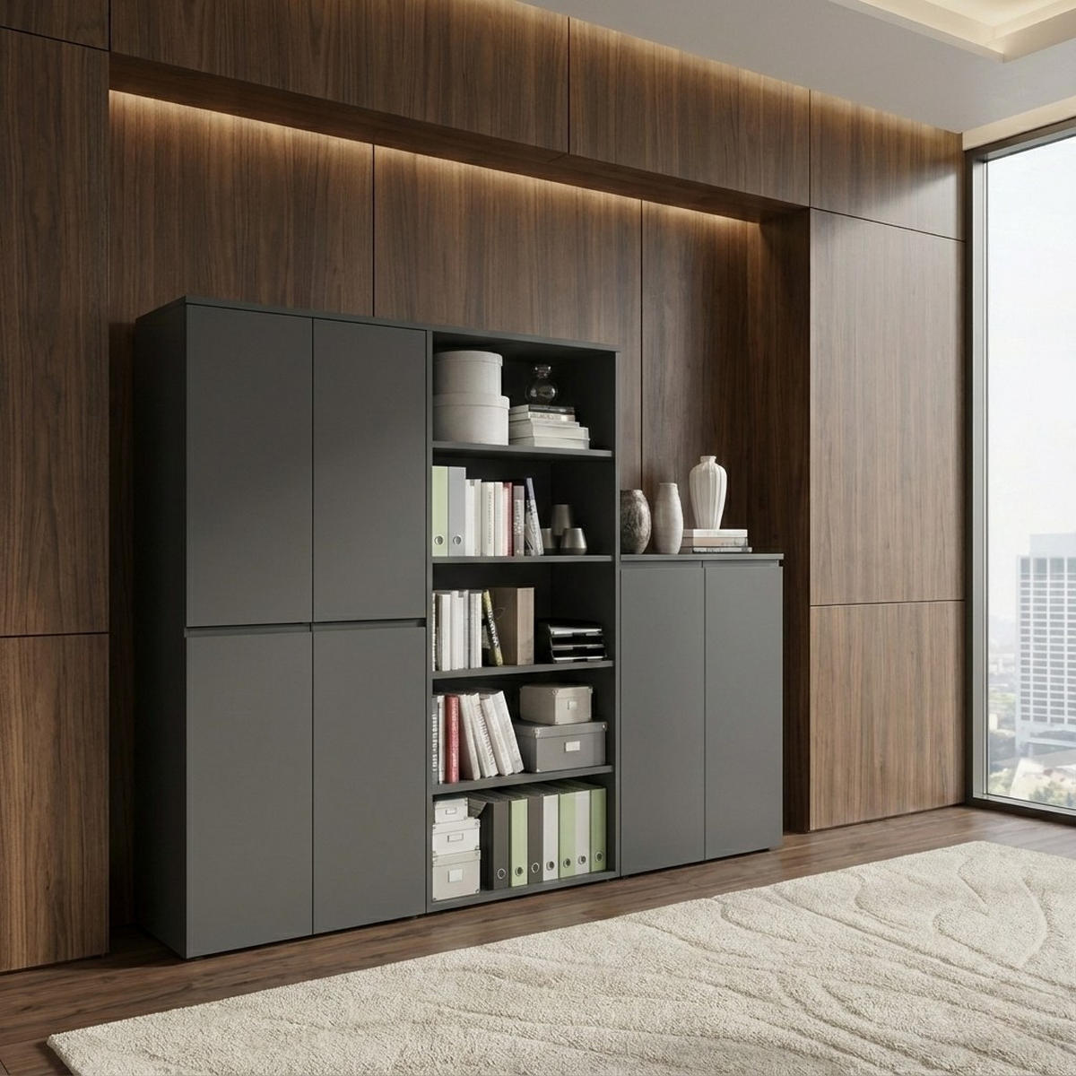 AKTENSCHRANK 2-türig Soft-Close, 3 Ordnerhöhen 81x120x40 cm Graphit - Schwarz, Holzwerkstoff (81/120/40cm) - KADIMA DESIGN