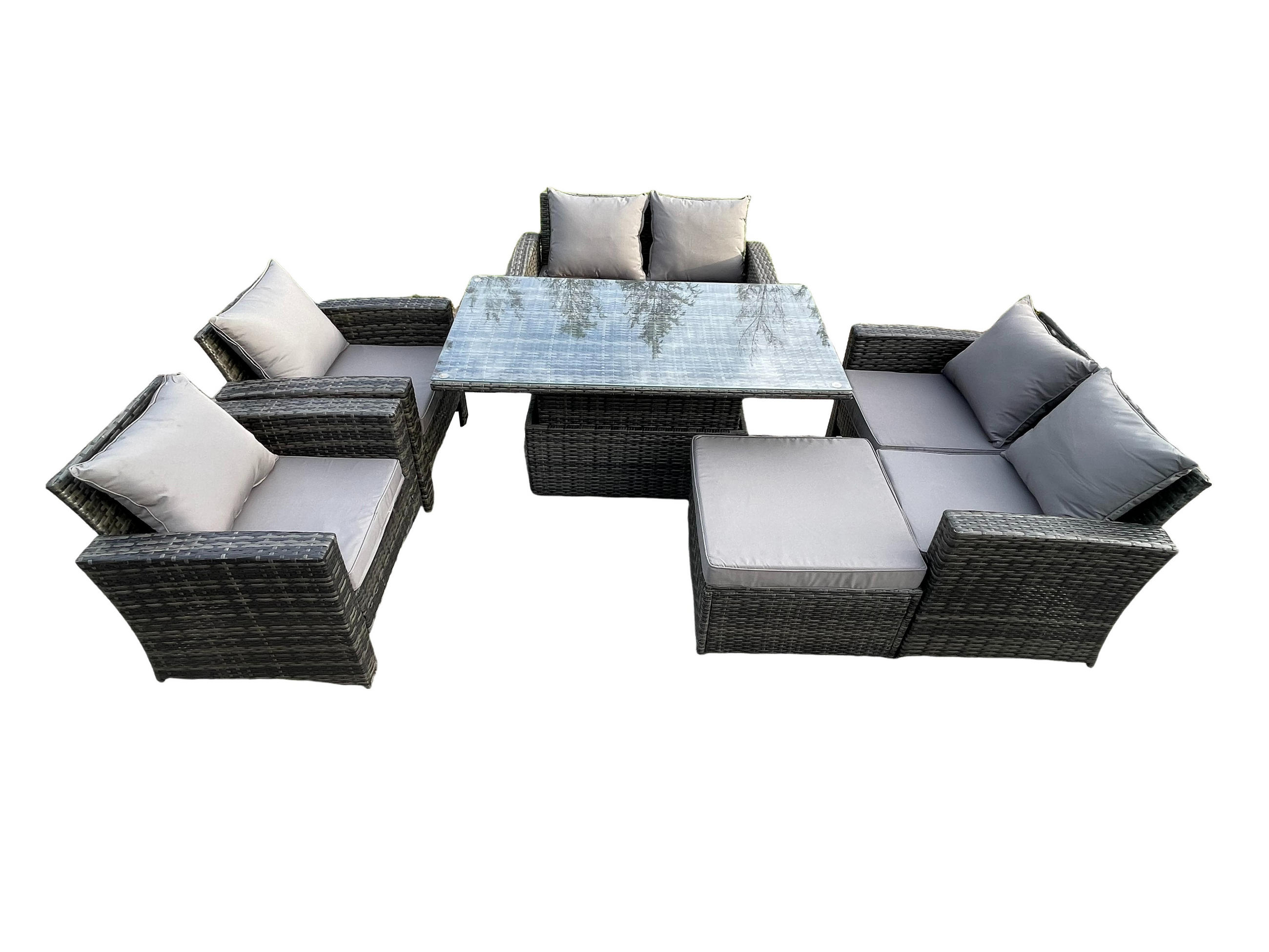GARTENSET Polyrattan Dunkelgrau 7-Sitzer - Dunkelgrau, Metall - Fimous