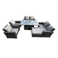 GARTENSET Polyrattan Dunkelgrau 7-Sitzer - Dunkelgrau, Metall - Fimous