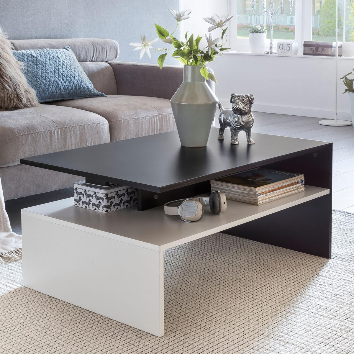 COUCHTISCH Zweifarbig Schwarz Weiß, 90x60 cm, Melaminharzbeschichtet - Weiß, Holz (60/90/43cm) - KADIMA DESIGN