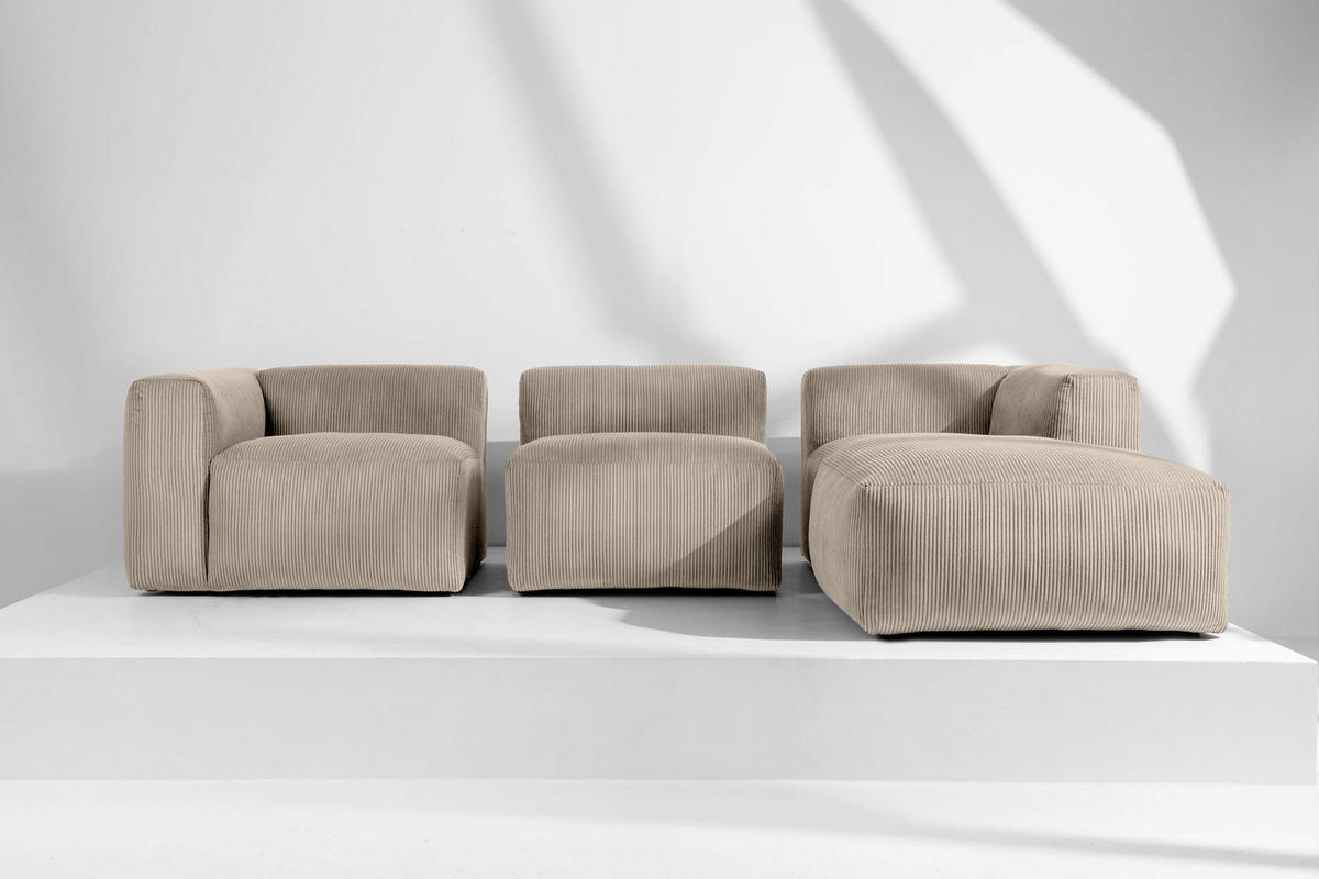 ECKMODULSOFA-RECHTS BUFFO mit extrem weicher und bequemer Sitzfläche, Kordstoff, beige - Beige, Textil (297/180cm) - KONSIMO®