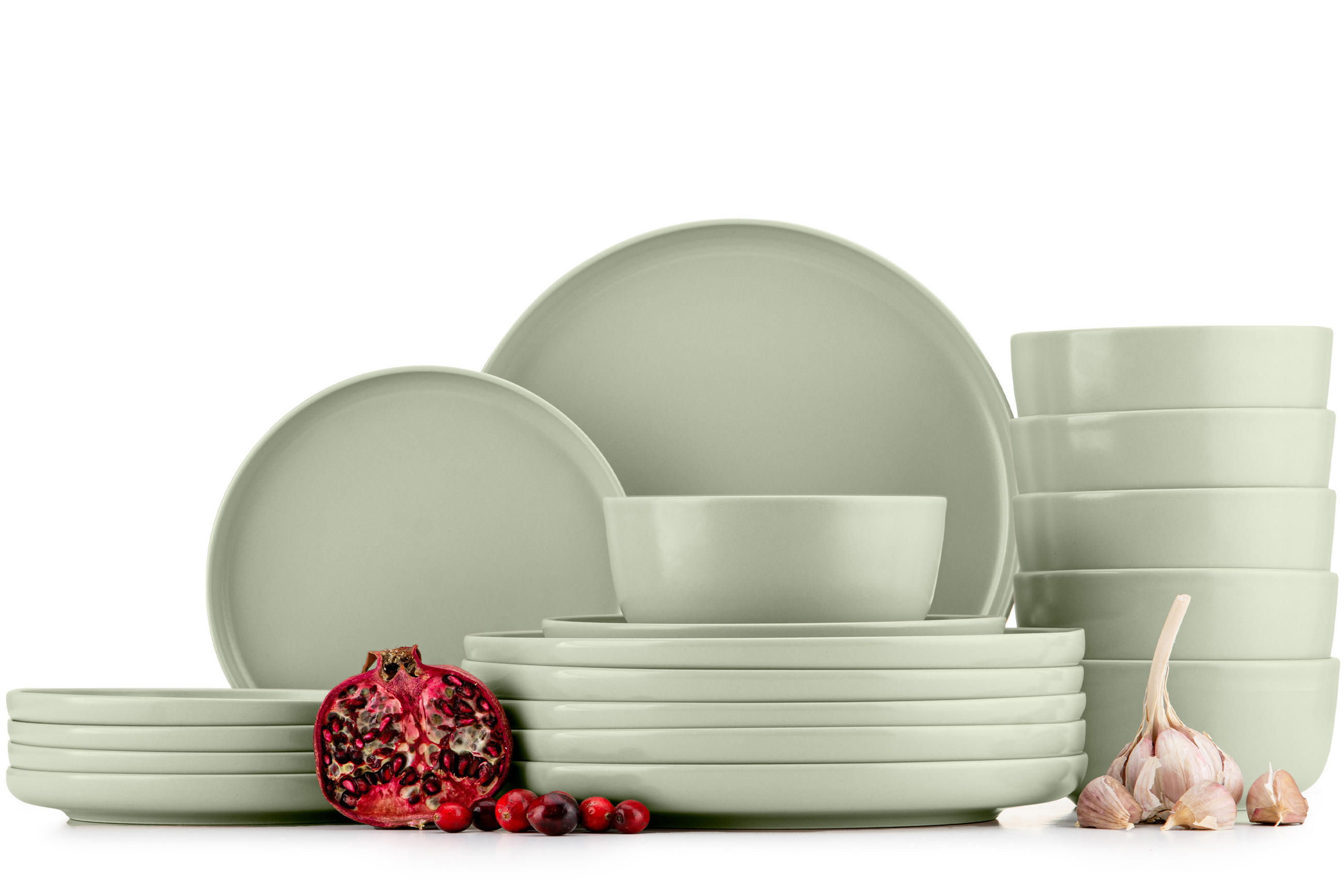 TAFELSERVICE VICTO Schüssel 6 Personen 18-tlg, matt beige/grün/grau - Hellgrün, Keramik (27/2/27cm) - KONSIMO®