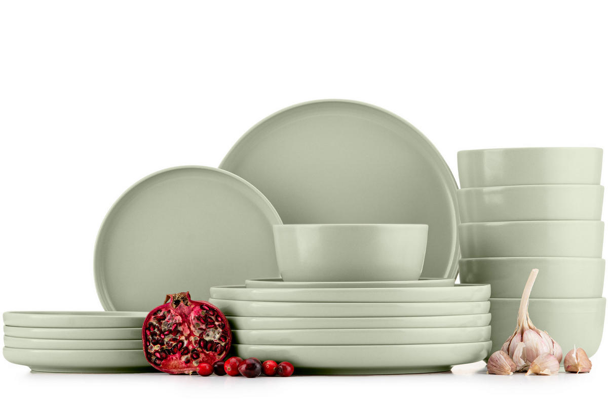 TAFELSERVICE VICTO Schüssel 6 Personen 18-tlg, matt beige/grün/grau - Hellgrün, Keramik (27/2/27cm) - KONSIMO®