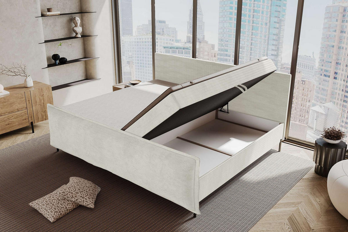 FAMILIENBETT BOXSPRINGBETT VERO PLUS Cordstoff Greige 220/200 cm - Greige/Schwarz, Holzwerkstoff/Textil (220/200cm) - 99rooms