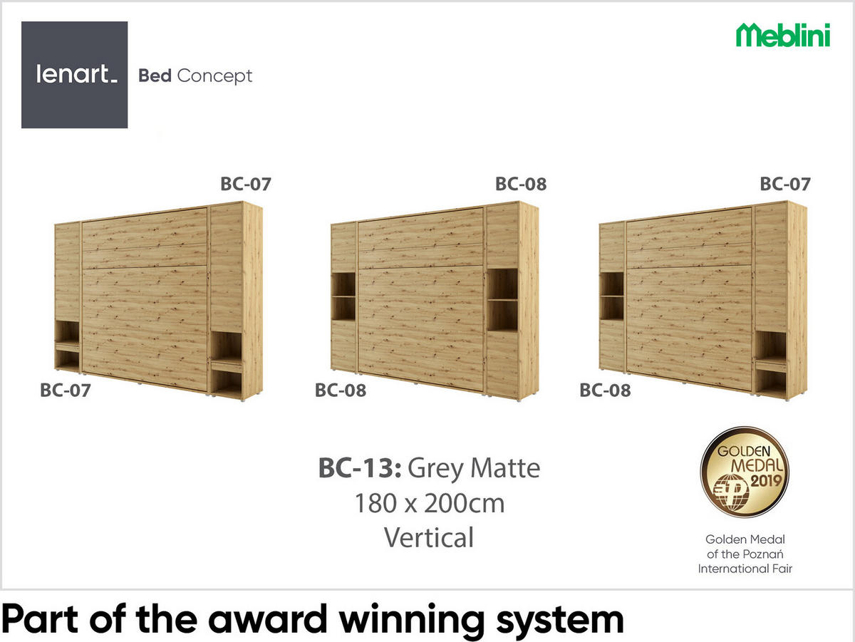 SCHRANKBETT BC-13 - 180x200cm Vertikal - Artisan Eiche - Eiche Artisan, Holzwerkstoff (180/200cm) - Meblini