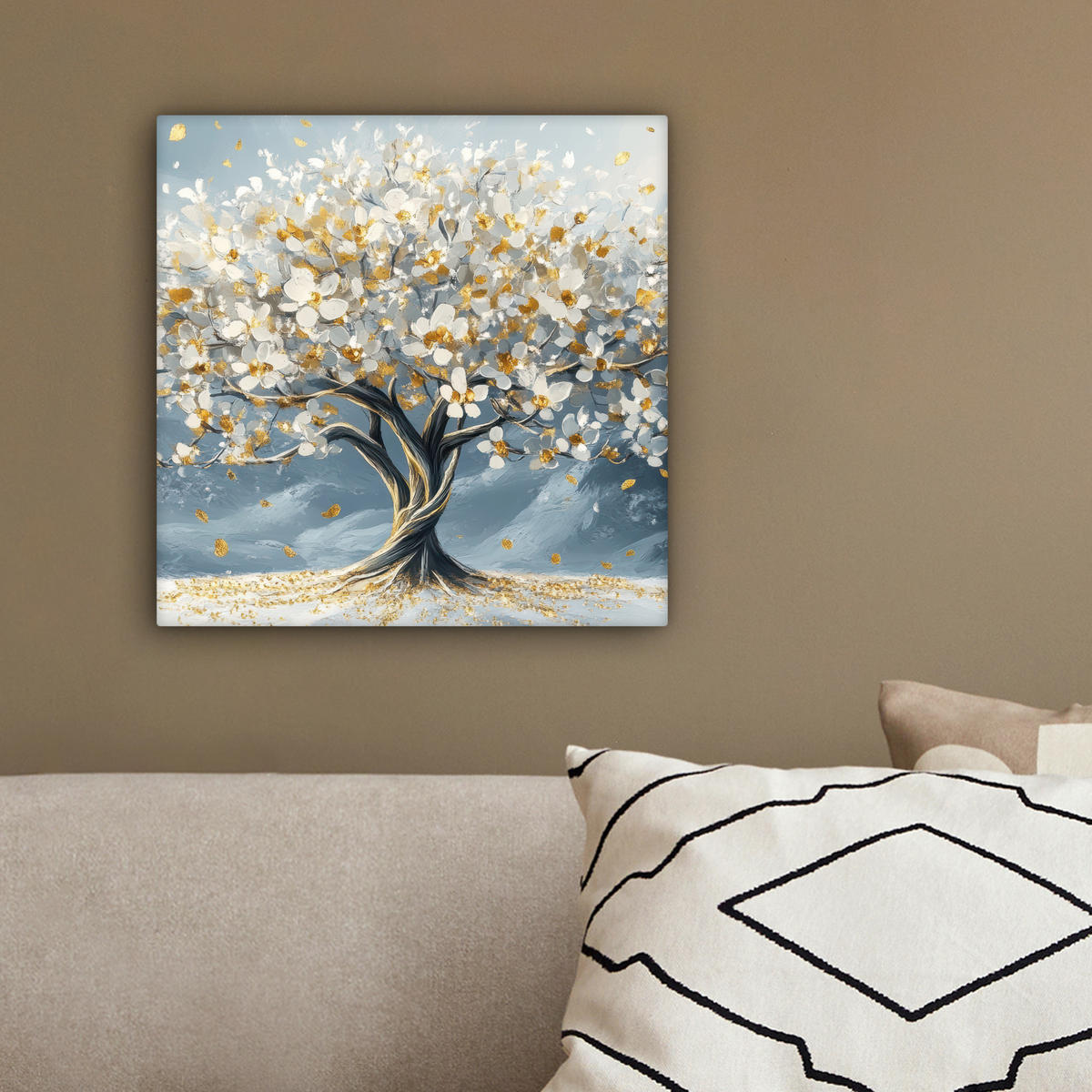 LEINWANDBILD Baum - Winter - Baum des Lebens - Modern - Gold 20x20 cm - Goldfarben, Textil (20/20cm) - MuchoWow