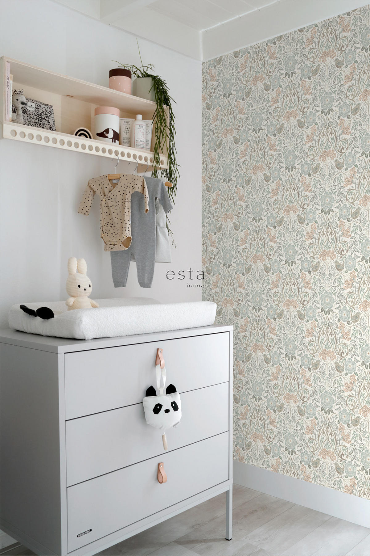 TAPETE Blumen und Vögel im Jugendstil 53 cm x 10.05 m - Weiß, Papier (53/1000cm) - ESTAhome