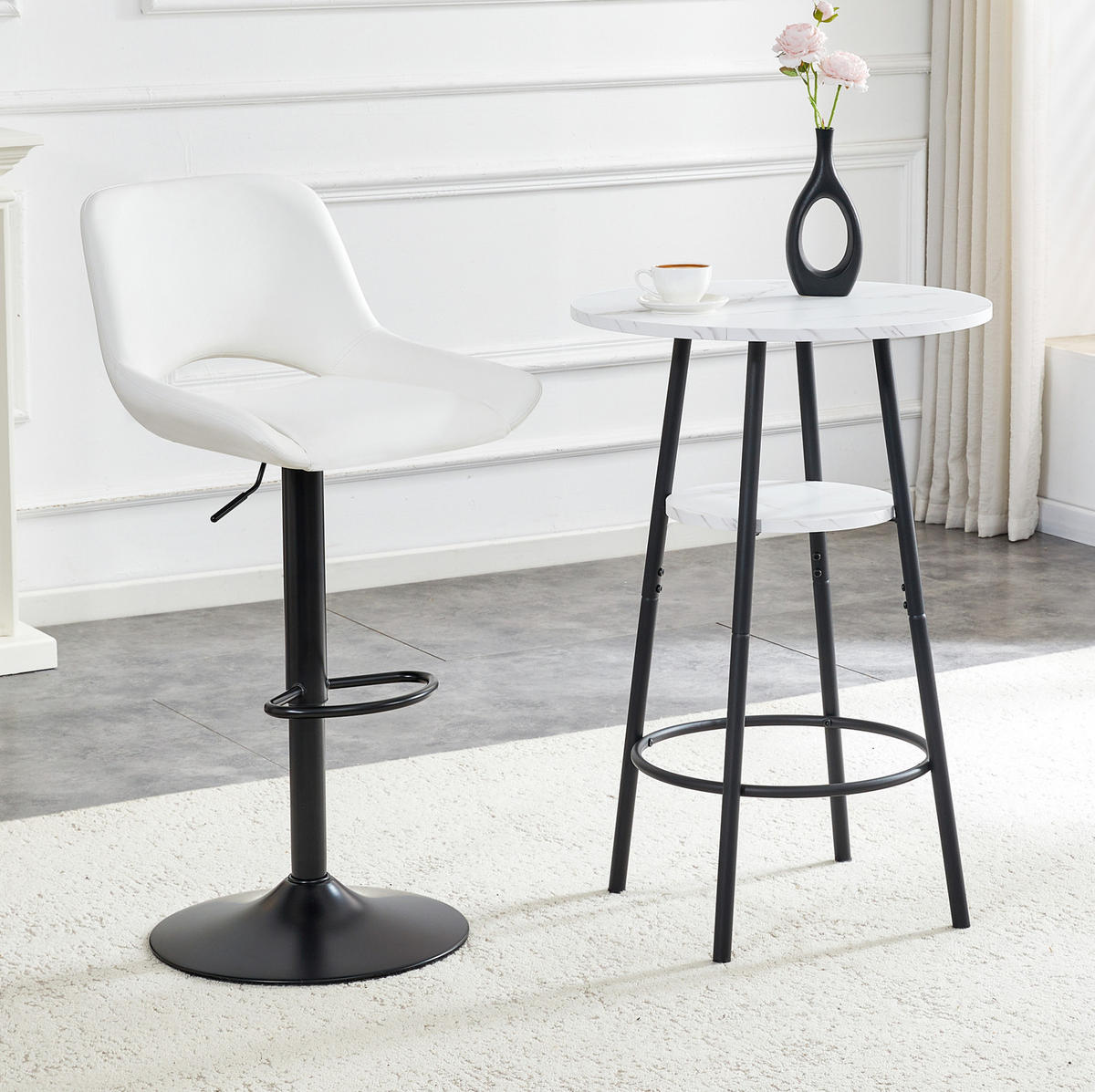 BARTISCH 60/60/89 cm mit Ablage in Weißer Marmoroptik und Metallgestell - Weiß, Holzwerkstoff (60/60/89cm) - BEAOK