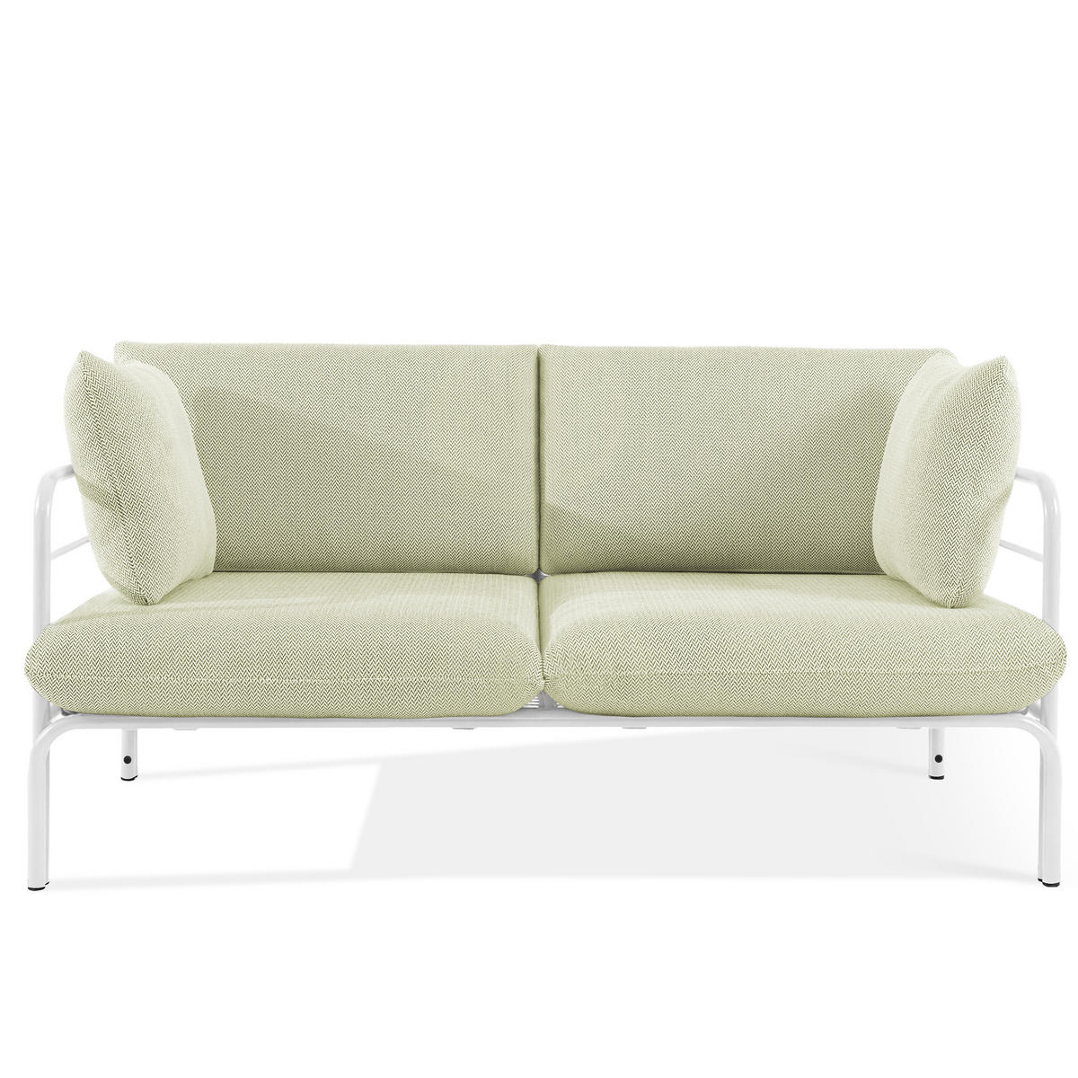GARTENMÖBELSET RAMBE 4-tlg. 1x Tisch 2x Sessel 1x Sofa 2-Sitzer, mit Kissen, LOFT-STIL, Weiß - Weiß/Hellgrün, Glas/Textil - KONSIMO®