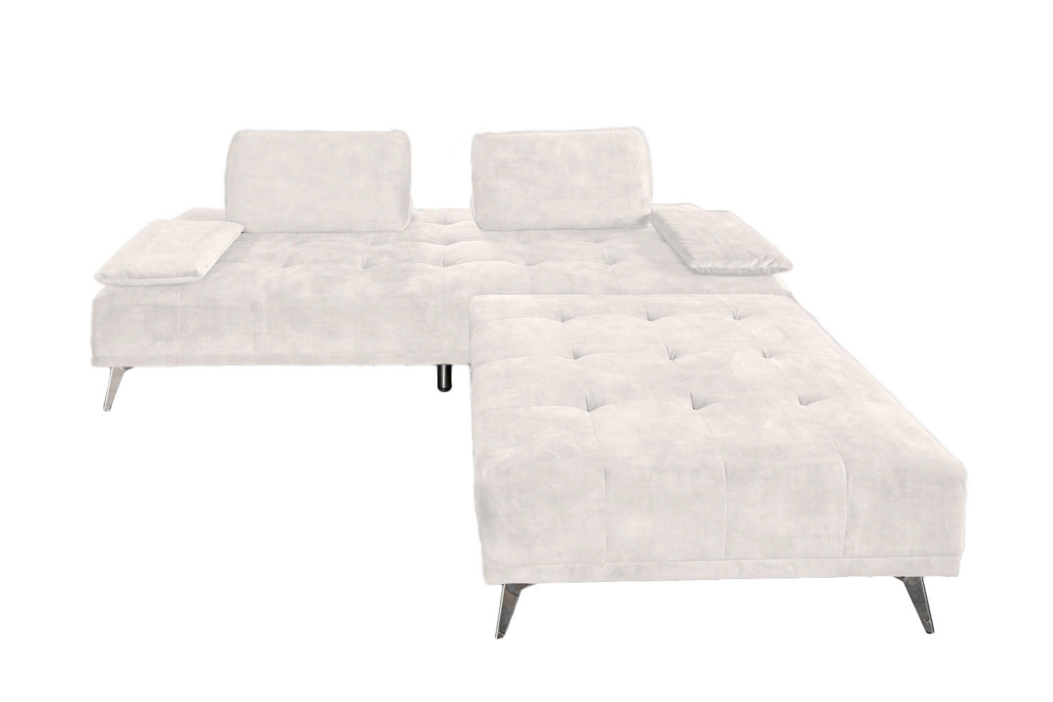 SOFA MIT HOCKER WIOLO Cremeweiß Velvet - Silberfarben/Creme, Textil/Metall (240/80/110cm) - KAWOLA