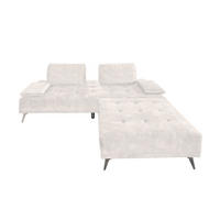 SOFA MIT HOCKER WIOLO Cremeweiß Velvet - Silberfarben/Creme, Textil/Metall (240/80/110cm) - KAWOLA