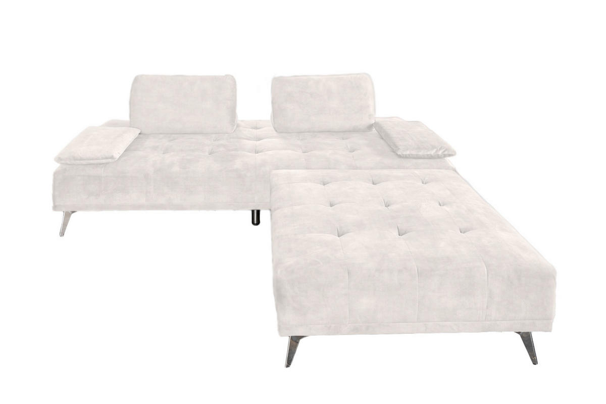 SOFA MIT HOCKER WIOLO Cremeweiß Velvet - Silberfarben/Creme, Textil/Metall (240/80/110cm) - KAWOLA