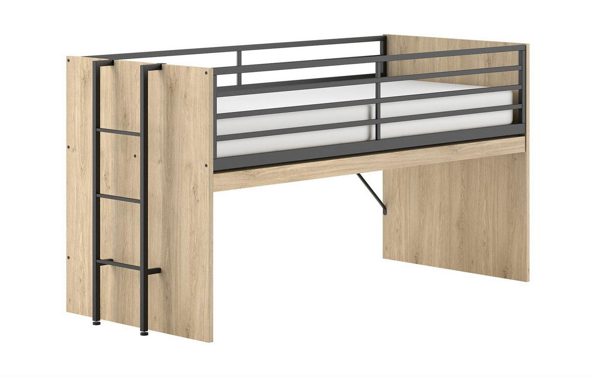 HALBHOCHBETT 90x200 Keelia Eiche Melamin mit Schreibtisch - Eichefarben, Kunststoff (90/200cm) - 58aufmkessel