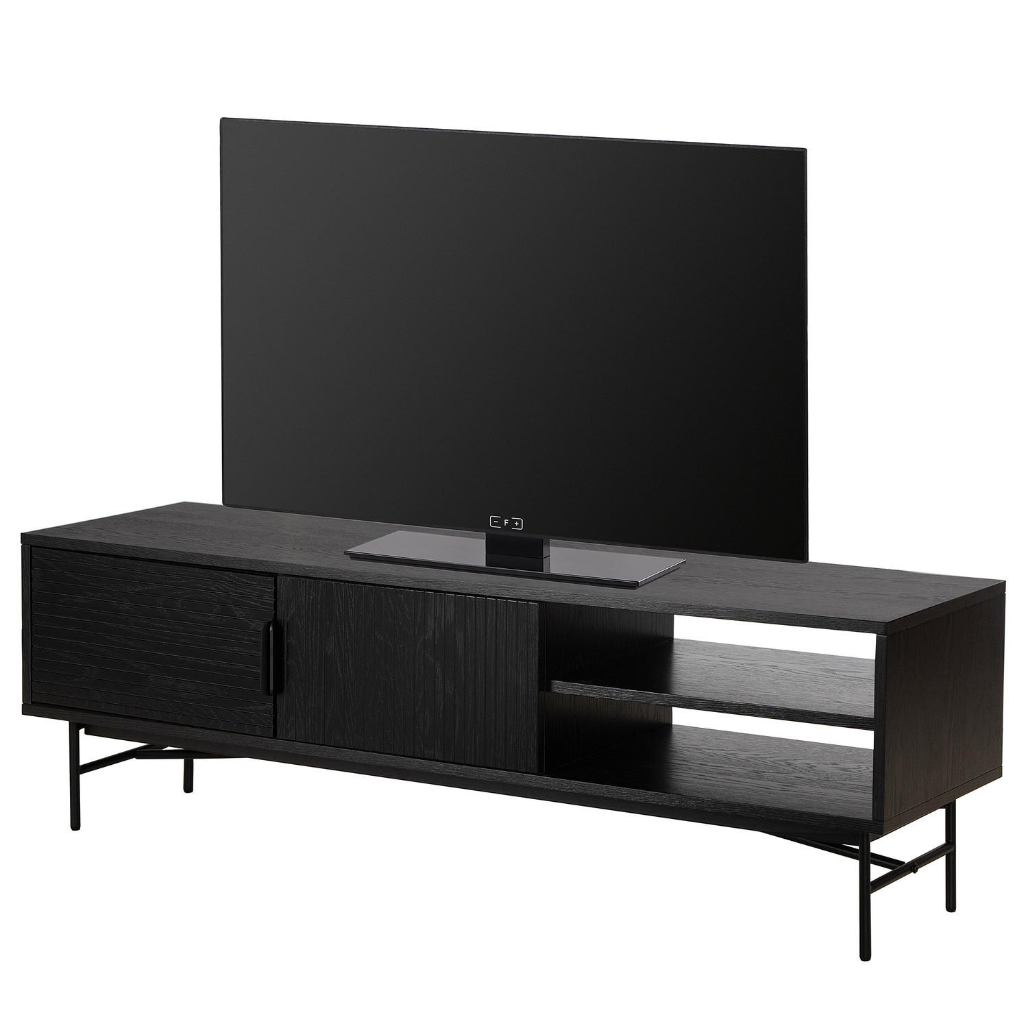 TV-LOWBOARD - Echtholzfurnier - 160 cm - Eichefarben/Schwarz, Holzwerkstoff/Metall (160/50/40cm) - home24