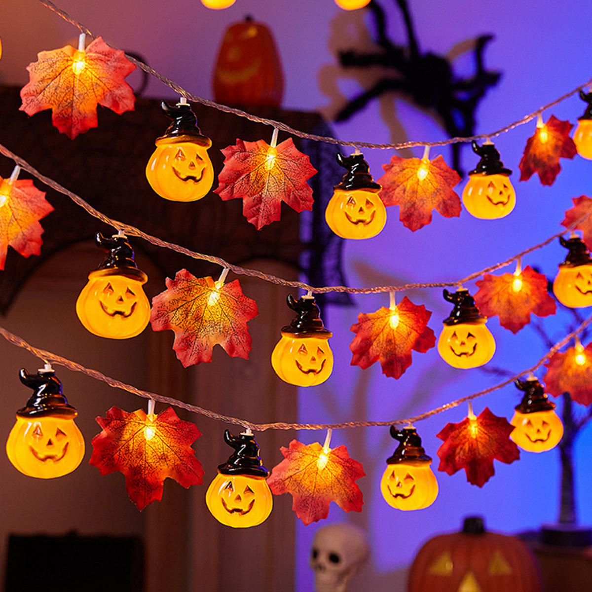 3M 20LED Halloween Deko Herbst Ahornblatt Girlande Lichterkette für Halloween Theme Erntedankfest Weihnachtsfeiern - Multicolor, Kunststoff (300cm) - Kaket