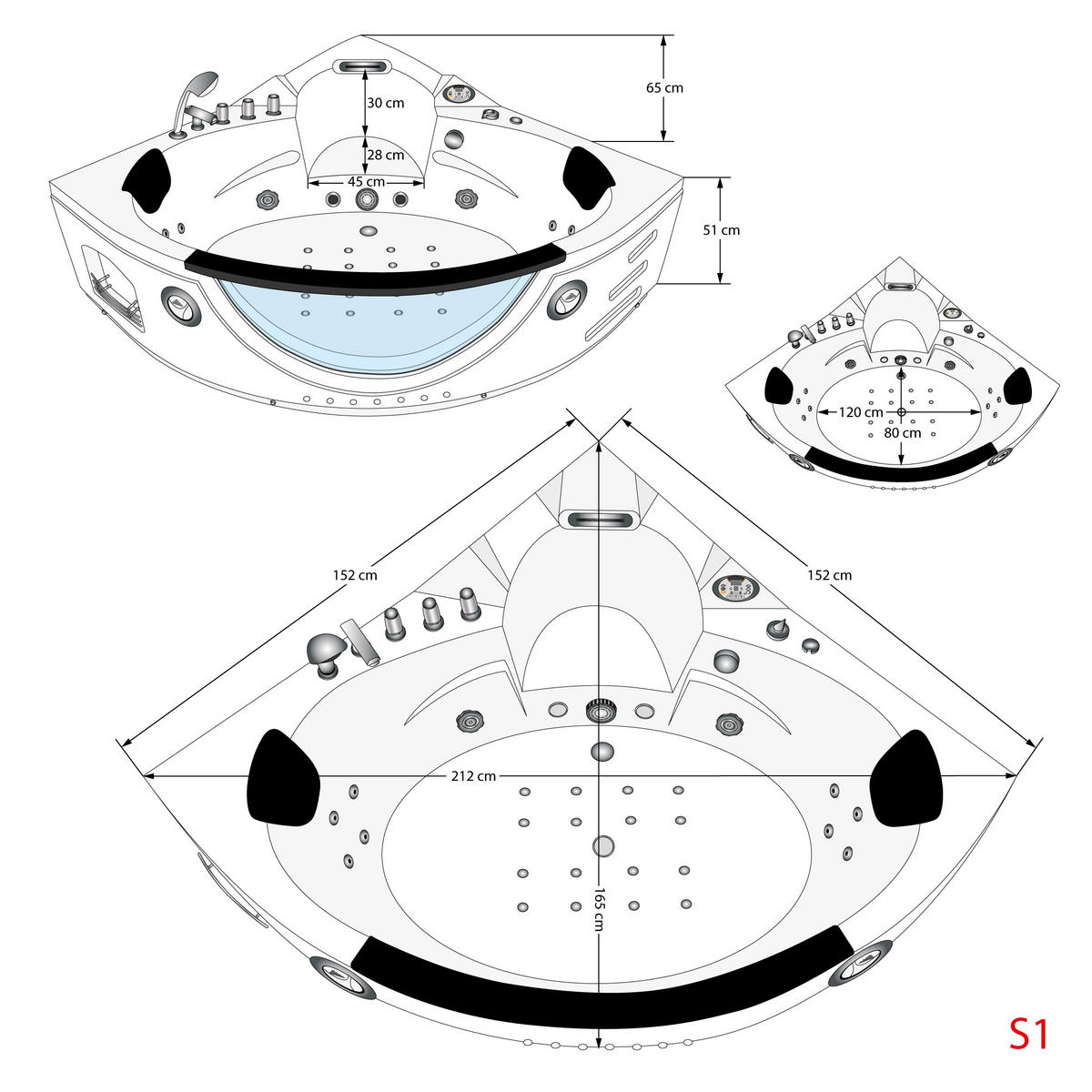 WHIRLPOOL Pool Badewanne Wanne W06H 152x152cm - Weiß, Glas/Kunststoff (152/65/152cm) - AcquaVapore by Sandra Jentho