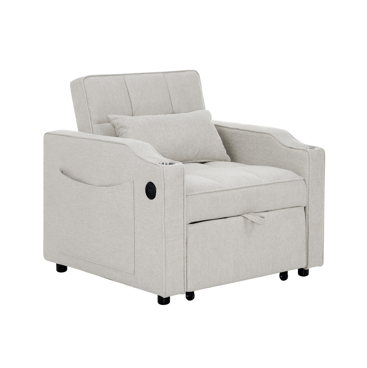 SCHLAFSESSEL 3-in-1 mit Liegefunktion 190 cm Holz/Stoff Beige - Beige, Holz (85/86/190cm) - Meubliv