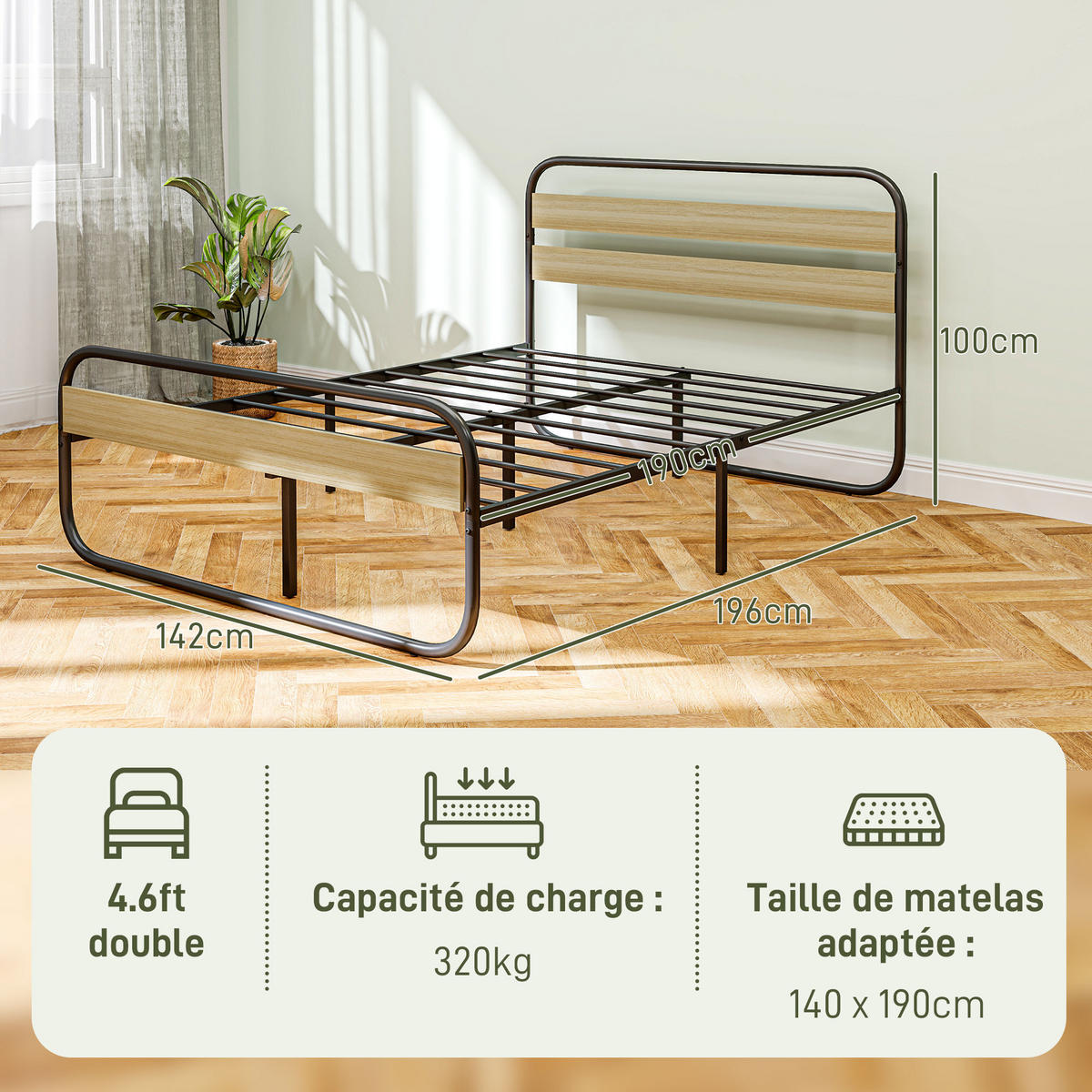 BETT 140x190 cm DE-14574 mit Kopfteil & Lattenrost Holzoptik - Eichefarben, Metall (140/190cm) - ComfortXL