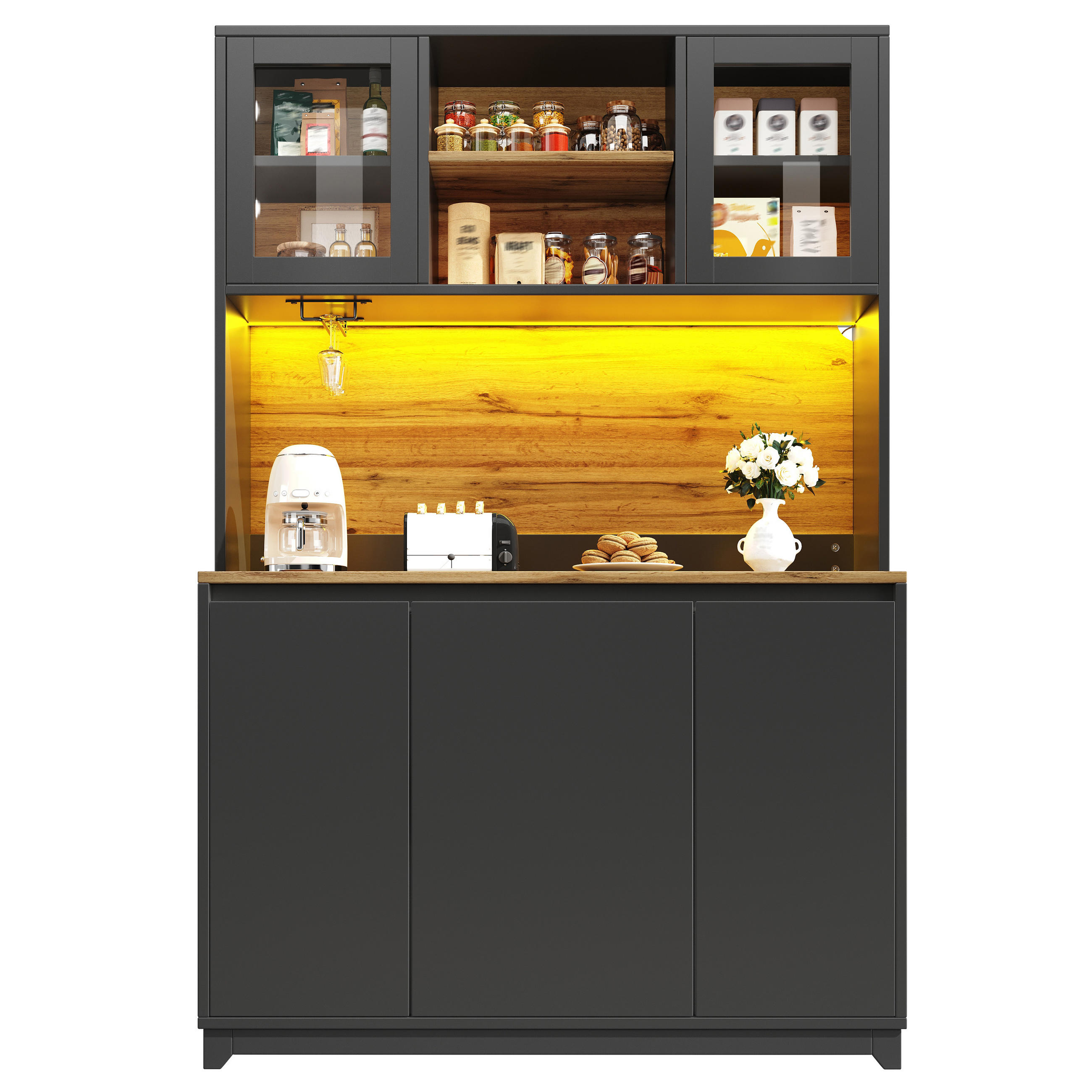 KÜCHENSCHRANK 120x40x180 Cm Acryl Türen LED Schwarz - Schwarz, Metall (120/180/40cm) - FLIEKS