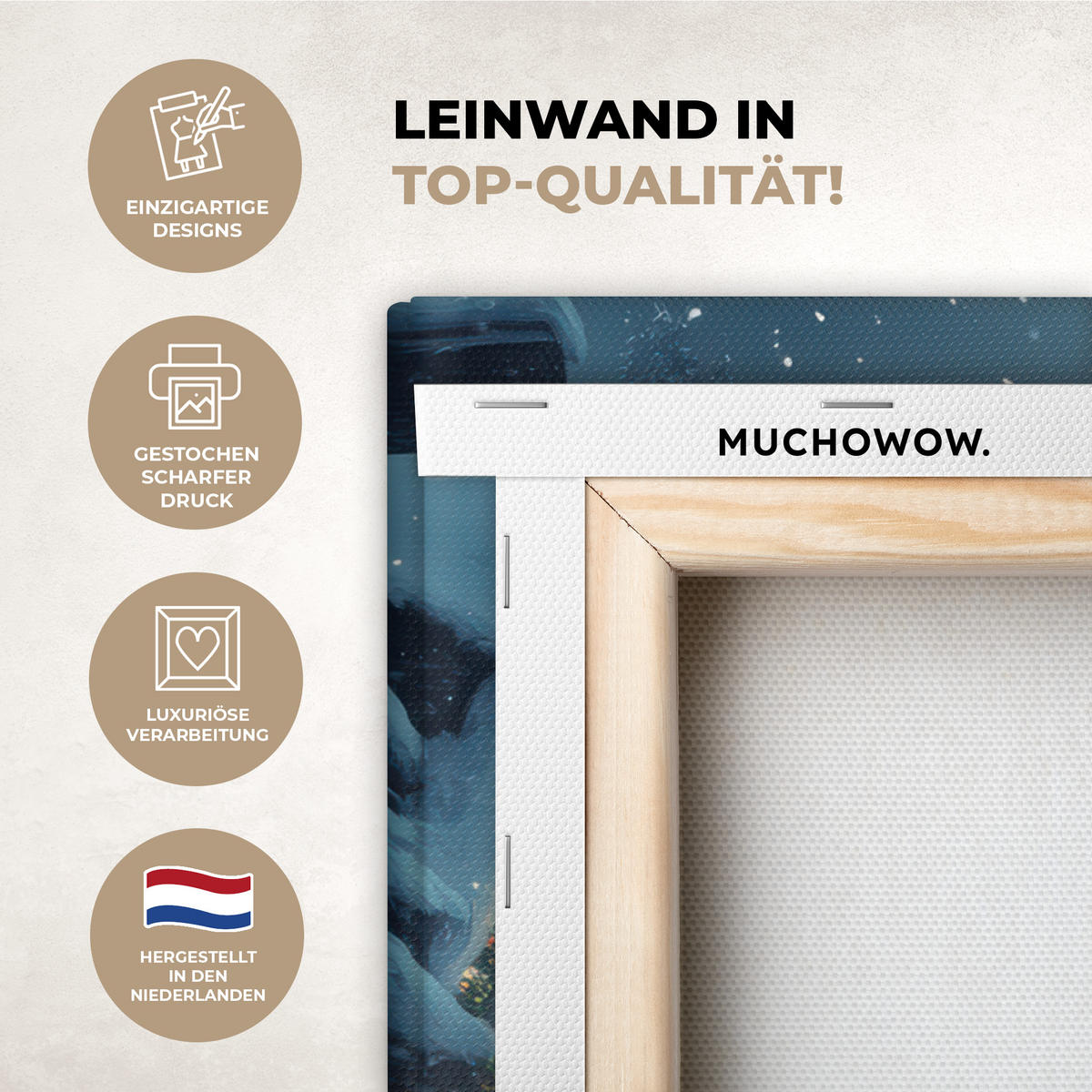 LEINWANDBILD Weihnachtsdorf - Weihnachten - Schnee - Winter Wandbilder 80x60 cm - Dunkelblau, Textil (80/60cm) - MuchoWow