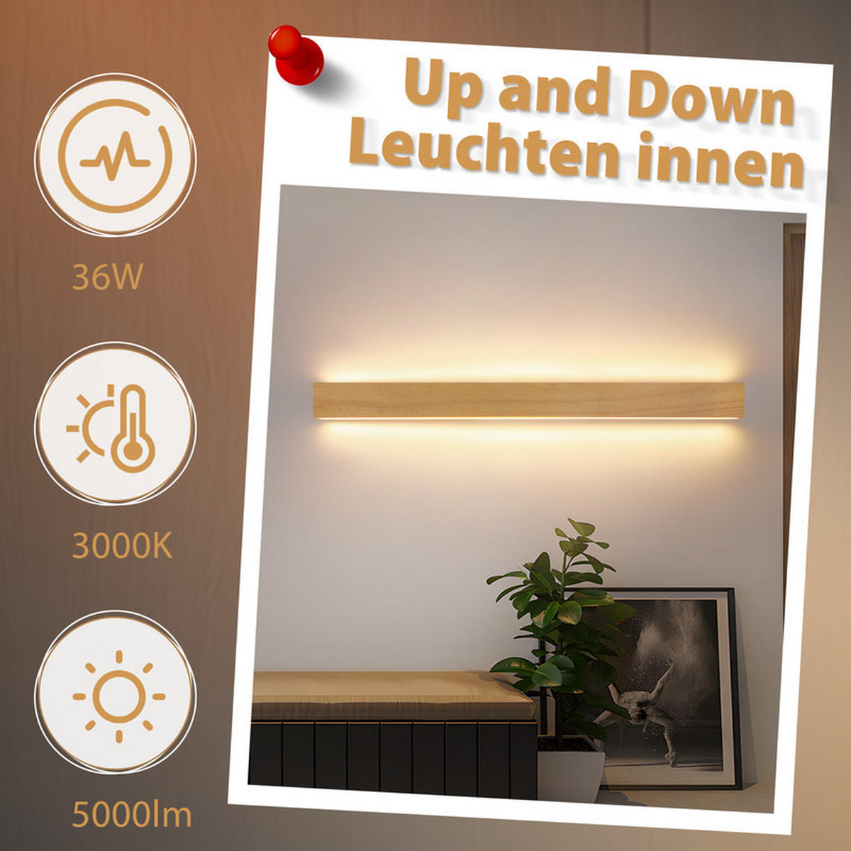 LED nástěnné svítidlo Yatkin 100/8/6,5 cm - hnědá, dřevo (8/6.5/100cm) - Nettlife