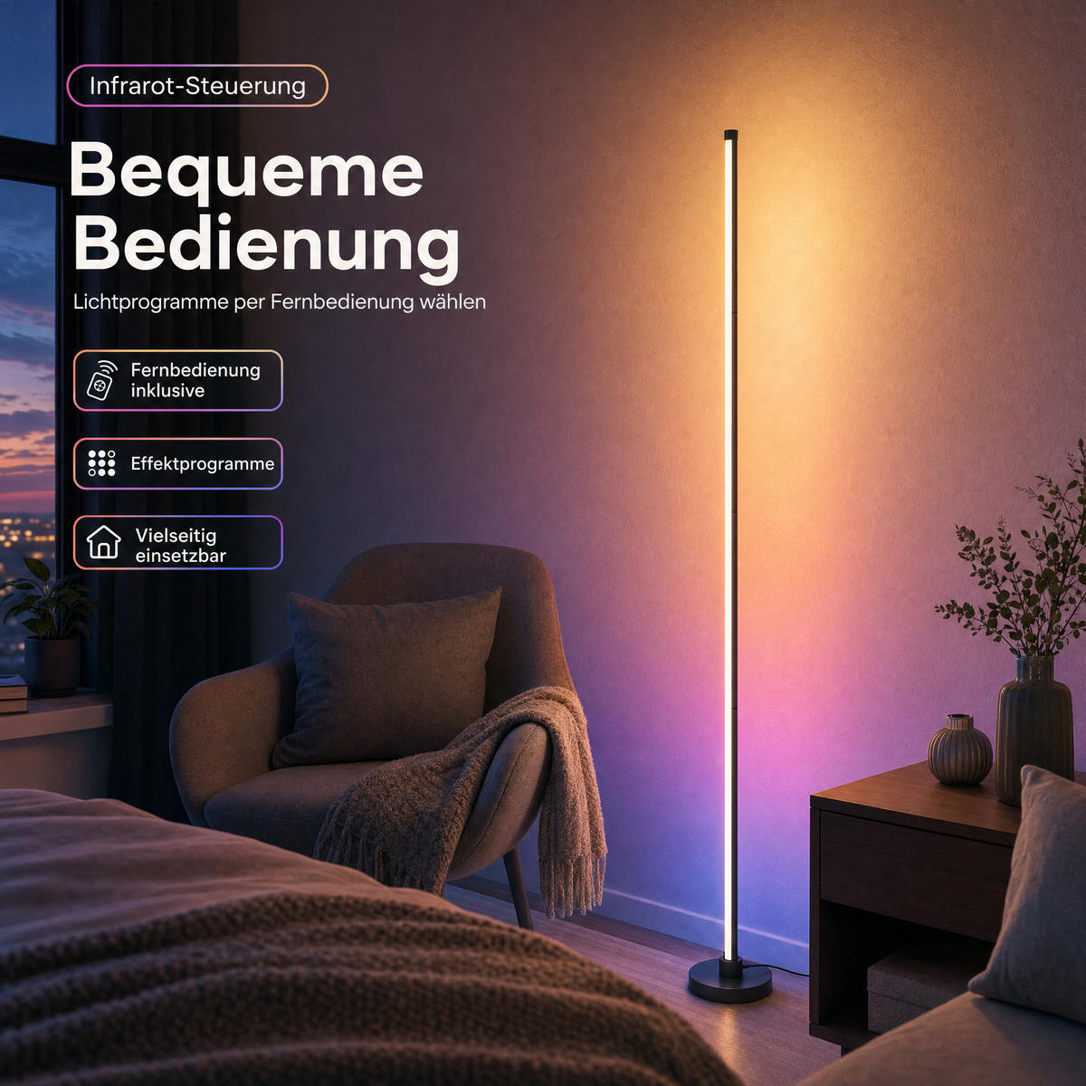 LED-ECKLAMPE mit Fernbedienung integriertem Soundsensor digitale RGBs + Warmweiß Farbeffekte Schwarz - Grau, Kunststoff (15.5/15.5/147.5cm) - Northpoint