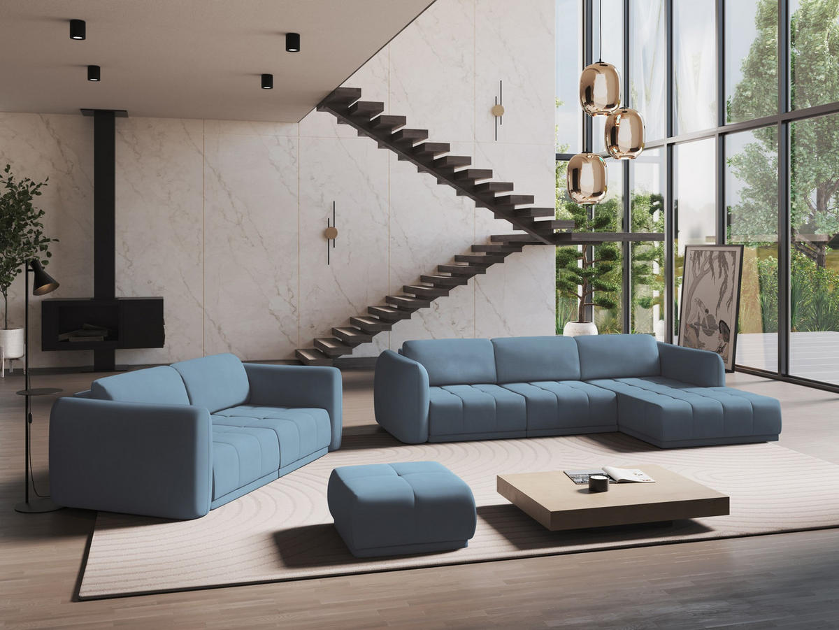 3-SITZER SOFA Chenille Stoff Blau - Blau/Blaugrau, Kunststoff/Textil (210/74/105cm) - Makamii